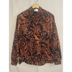 Maycene Vintage Black Orange Blouse Women Size Large Retro 80s Artsy Secretary